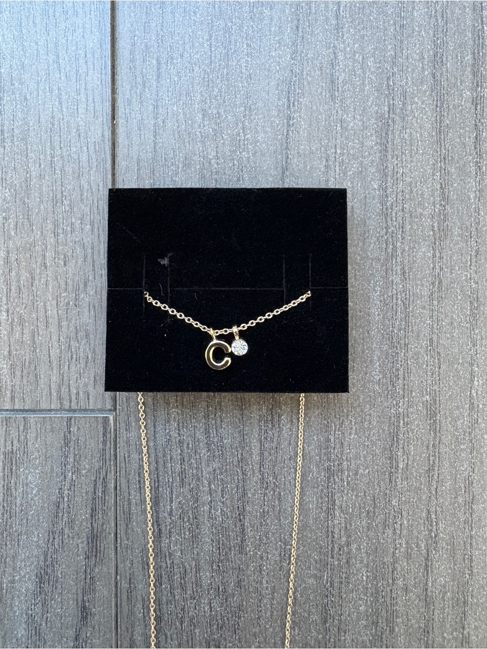 Gold Initial 'C' Necklace with Crystal Charm